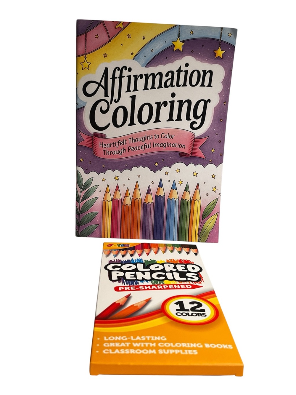 Affirmation Coloring Book with Multicolor Colored Pencils Airplane Fun